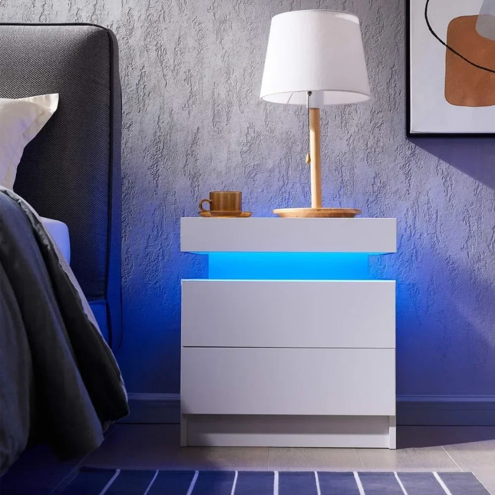 Nightstand Set of 2 LED Nightstand with 2 Drawers,Bedside Table with Drawers for Bedroom Furniture,Side Bed Table 4