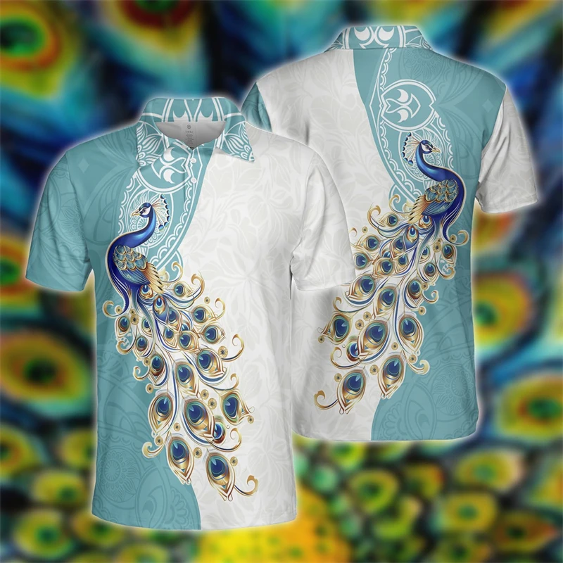 

Lucky Animal Peacock 3D Printed Polo Shirts For Men Clothes Dazzling Peafowl Women POLO Shirt Casual Female Tee Boy T Shirt Tops