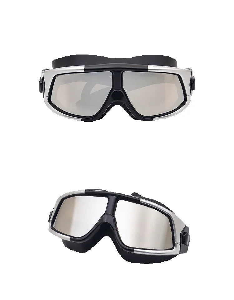 Adult waterproof fog swimming large frame comfortable silicone anti UV electroplated flat light diving goggles_voghion.com