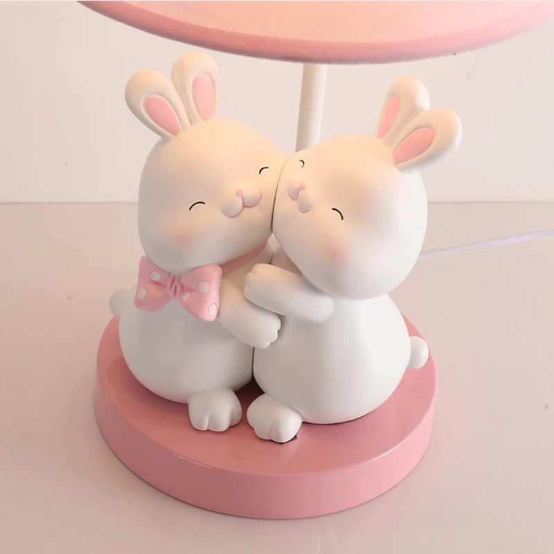 Children's Room Table Lamps Cute Pink Rabbit Light Modern Warm Romantic Princess Room Decor Girl Bedroom Bedside Table Lights 6
