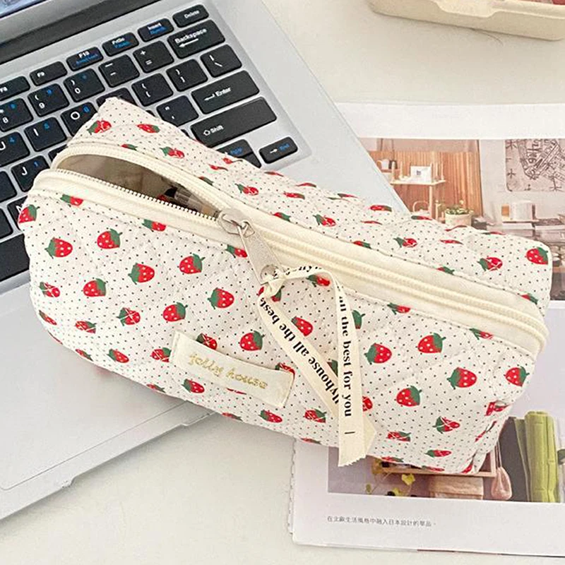 Pencil Case Korean Style Floral for Girl Soft Cotton
