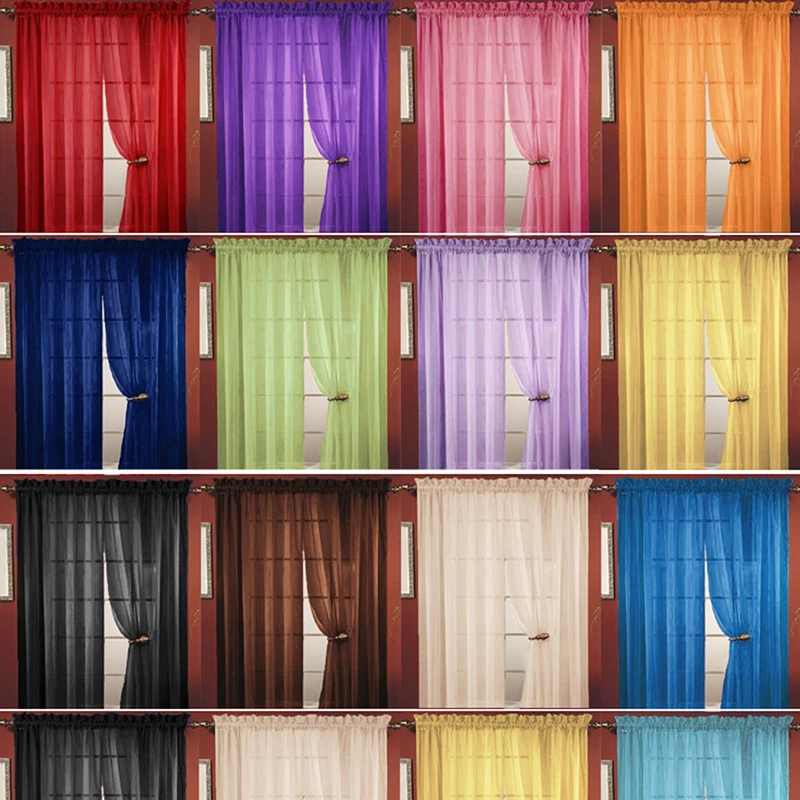 Description Picture 3 of itemLiving Room Kid Room Classroom Colorful Sheer Tulle Curtains Polyester Solid Color Rod Pocket Curtain for Bedroom Kitchen