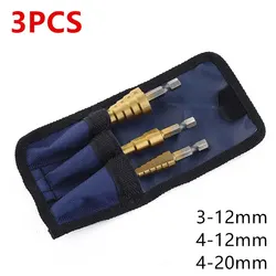 Titanium Coated HSS Step Drill Bit Set with Straight Groove - Hexagonal handle (3PCs)