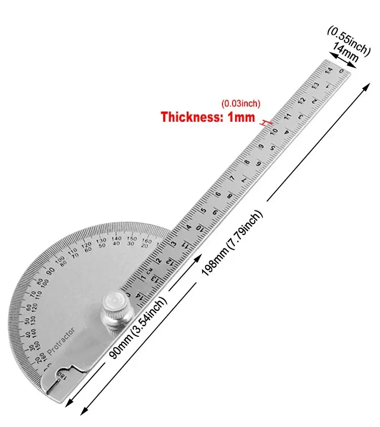 Stainless Steel Protractor Angle Ruler 180 Degree Semi Circular