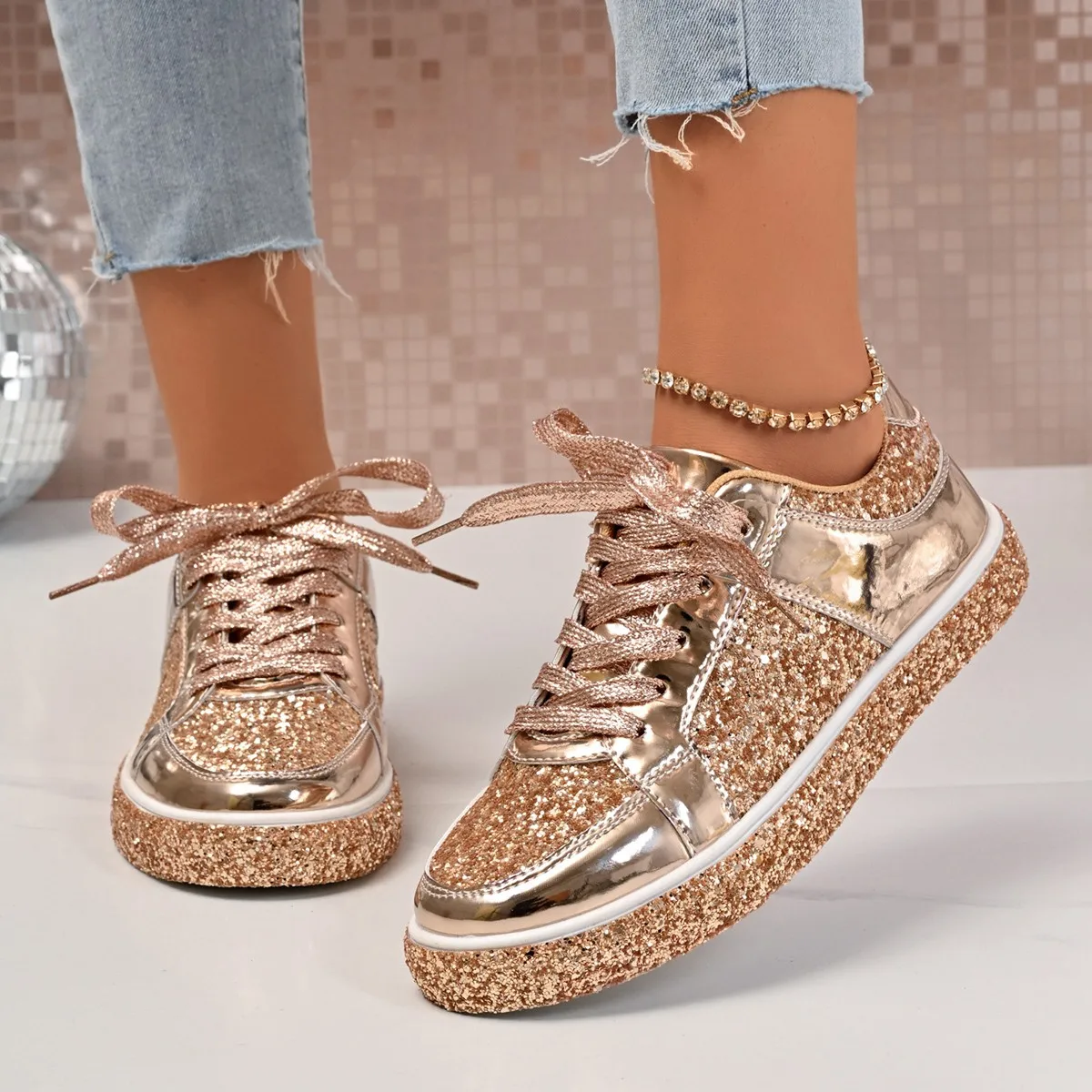 Women Shining Glitter Casual Fashion Sneakers Walking Shoes - Uniqwear