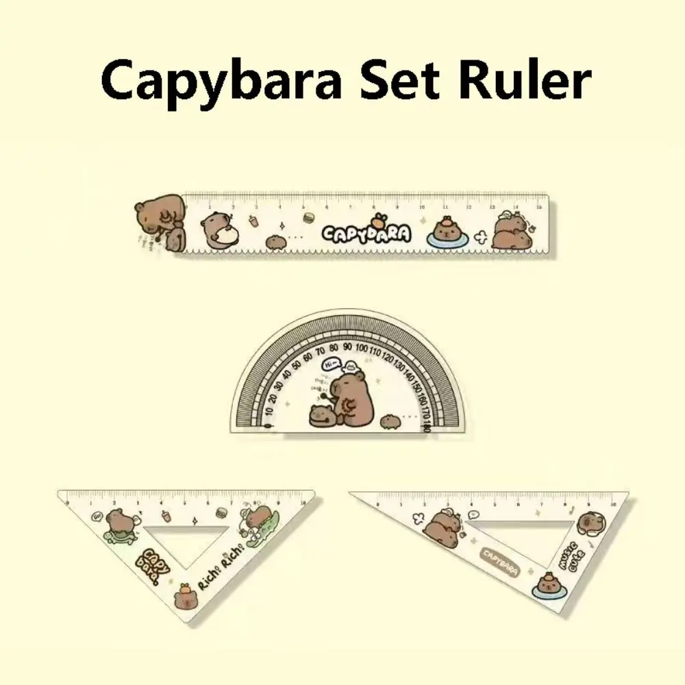 

1 Set Capybara Metric Ruler Cartoon High Appearance Straightedge Measuring Too Protractor Plastic Cartoon Stationery Student