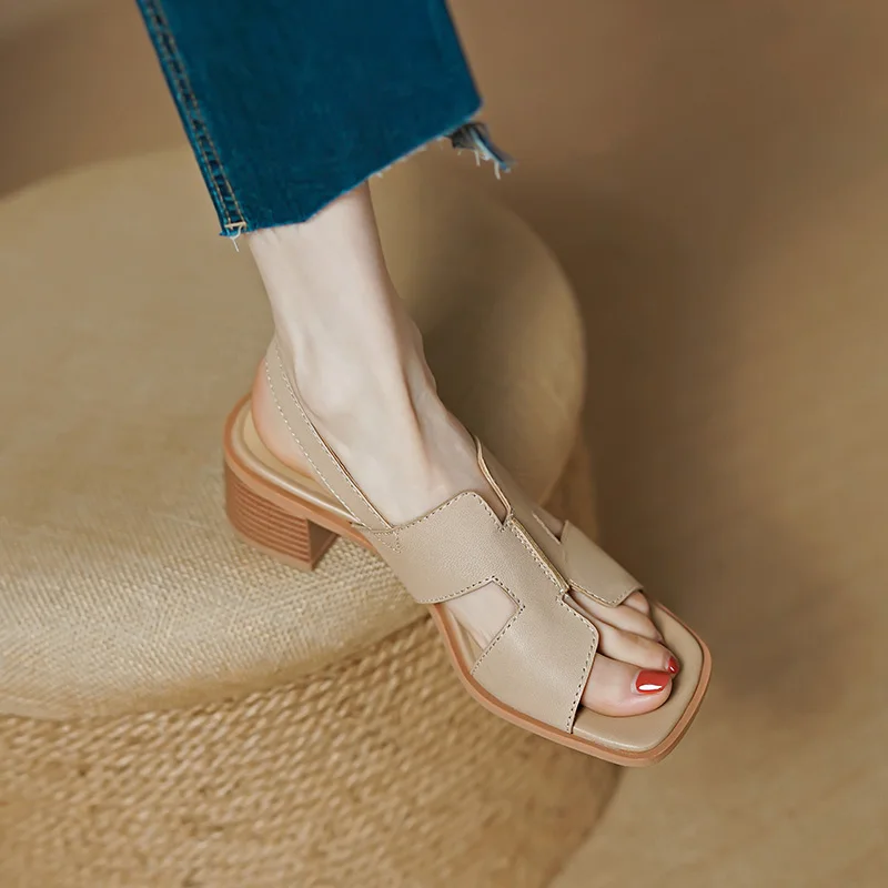 

2022 New Retro Sheepskin Women Sandals Casual GLADIATOR Chunky Heel Open Toe Sandals Summer Shoes Heel Women Explosive Rubber