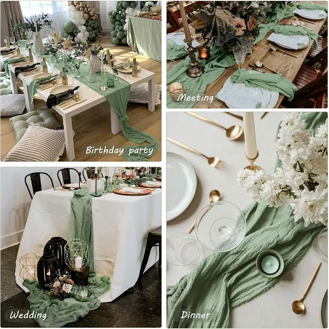 Chemin de Table en gaze style Boho, 10 pièces, 40x270cm, chemin de Table romantique pour mariage, réception nuptiale, fête d'anniversaire 5