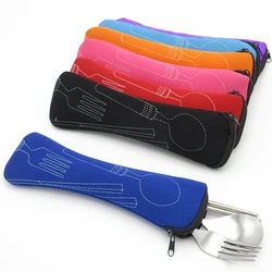 Tableware Bag Box Cutlery Storage Bag Portable Travel Fork Spoon Knife Dinnerware Packaging Pouch Storage Case with Zipper