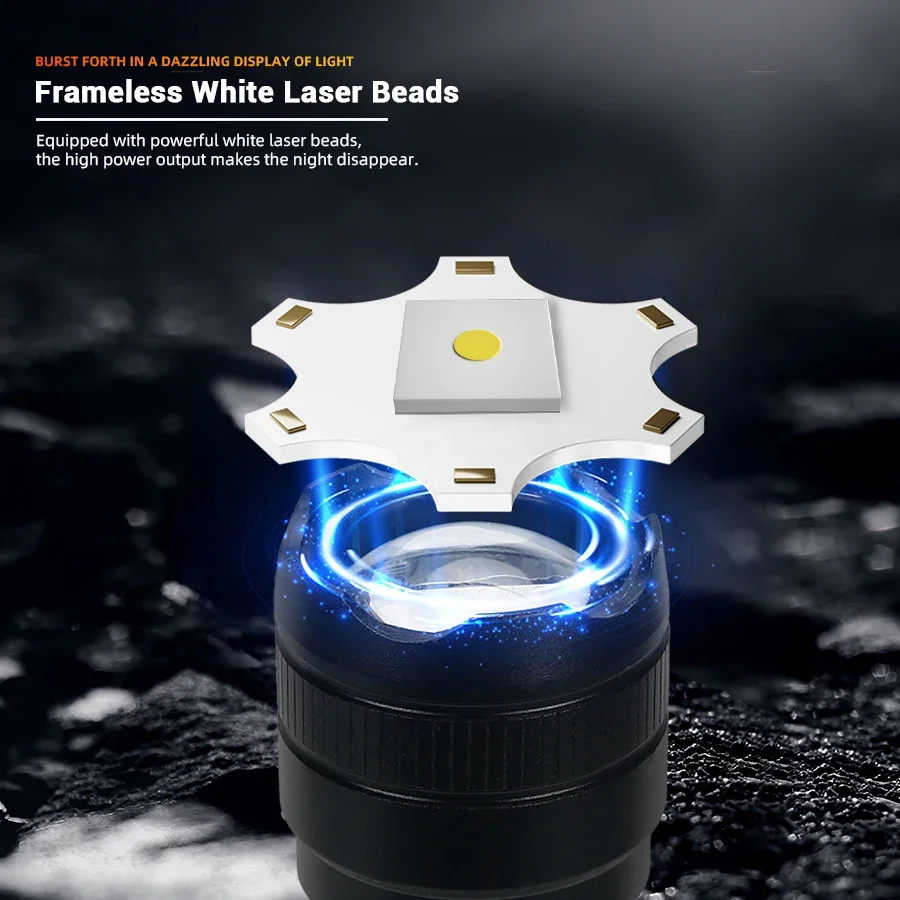 Description Picture 6 of itemNewest White Laser Flashlight LED Portable Light Emergency Spotlight Zoom Waterproof Outdoor Running Hiking Lighting Lantern