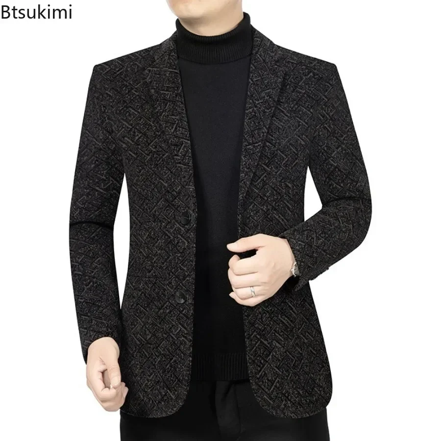 Men's Blazers Jackets Fashion Autumn Winter Plus Velvet Thickened Warm Suits Male Handsome Trend Casual Business Suit Coats
