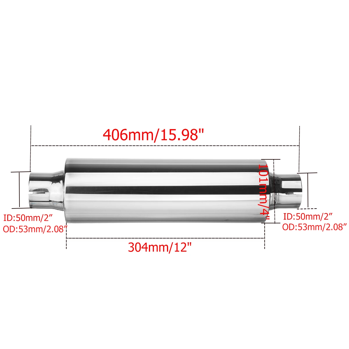 1X Universal 2" 50mm Car Resonator Exhaust Pipe Muffler Stainless Steel Muffler Tip Exhaust Tail Tube Silencer 16inch Long exhaust muffler tip exhaust pipe muffler