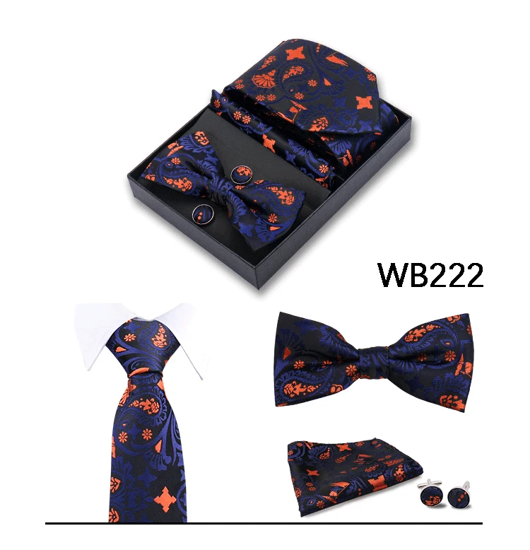 Huishi Hot Sale Herren Krawatte 6-teiliges Set Cashew-Druck Krawatten Manschetten knöpfe quadratisches Handtuch Schmetterling Bogen Business Krawatten Geschenk box – Detail 23