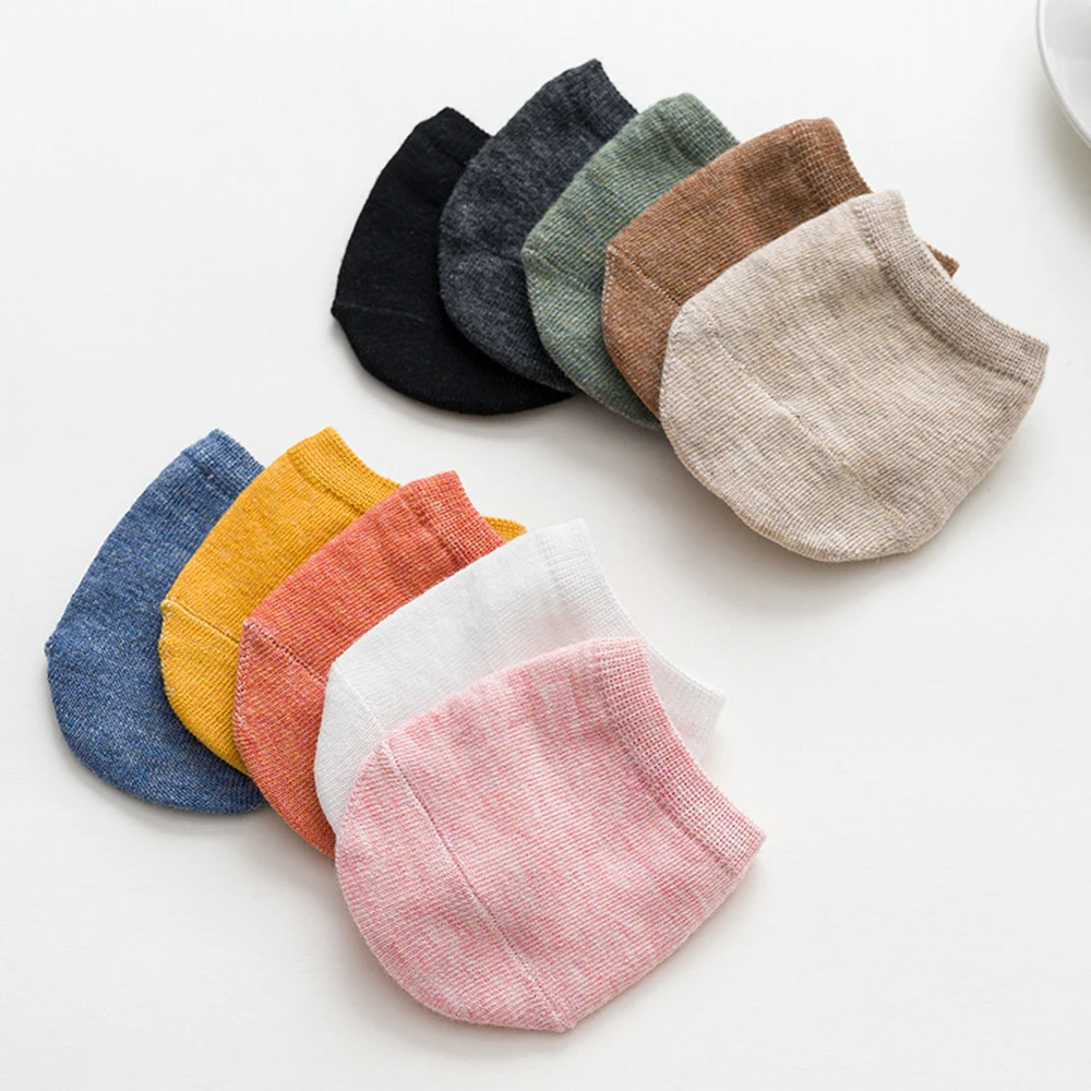 1Pair Women Summer Forefoot Half Foot Toe Cover Socks Invisible No Show Female Breathable Cotton Socks Candy Color