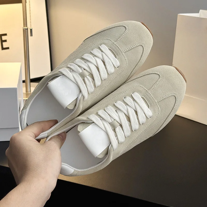Neutrale Freizeitschuhe aus Leder und Samt, luxuriöse Damen-Trainingsschuhe, klassisch und vielseitig_voghion.com