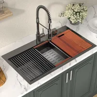 33 Inch Black Drop In Kitchen Sink   Worktation Kitchen Sinks Handmade Deep Basin With Cutting Board, 33"x19"x10" 2