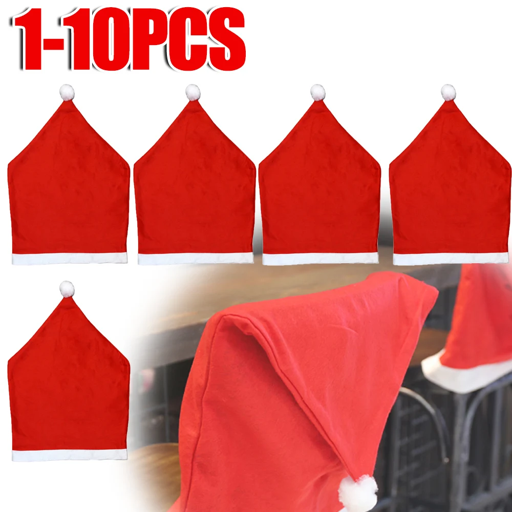 1-10PCS Christmas Chair Cover Red Non-woven Chair Cover Christmas Table Decoration Dining Party Supplies