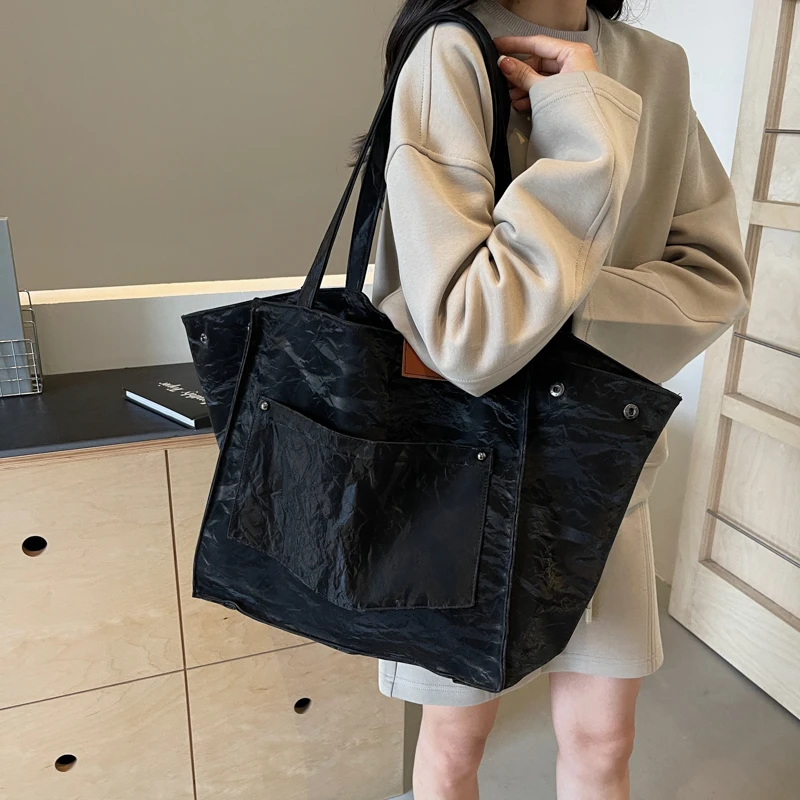 Übergroße Shopper-Umhängetaschen für Frauen, verformbar, große Kapazität, Einkaufstasche, 2025, Winter, Vintage, Pu-Leder, Handtaschen, einfach – Detail 9