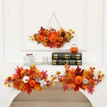 1Pcs Halloween Maple Leaf Pumpkin Decorative Pendant Harvest Festival Wall Hanging Props Autumn Fall Decoration