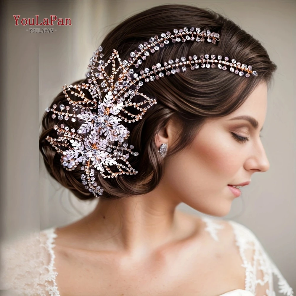 TOPQUEEN Bridal Side Clip Wedding Tiara Bridal Hairpins Handmade Rhinestone Women Headwear Alloy Flower Bride Headdress HP254 hair accessories bridal hair accessories