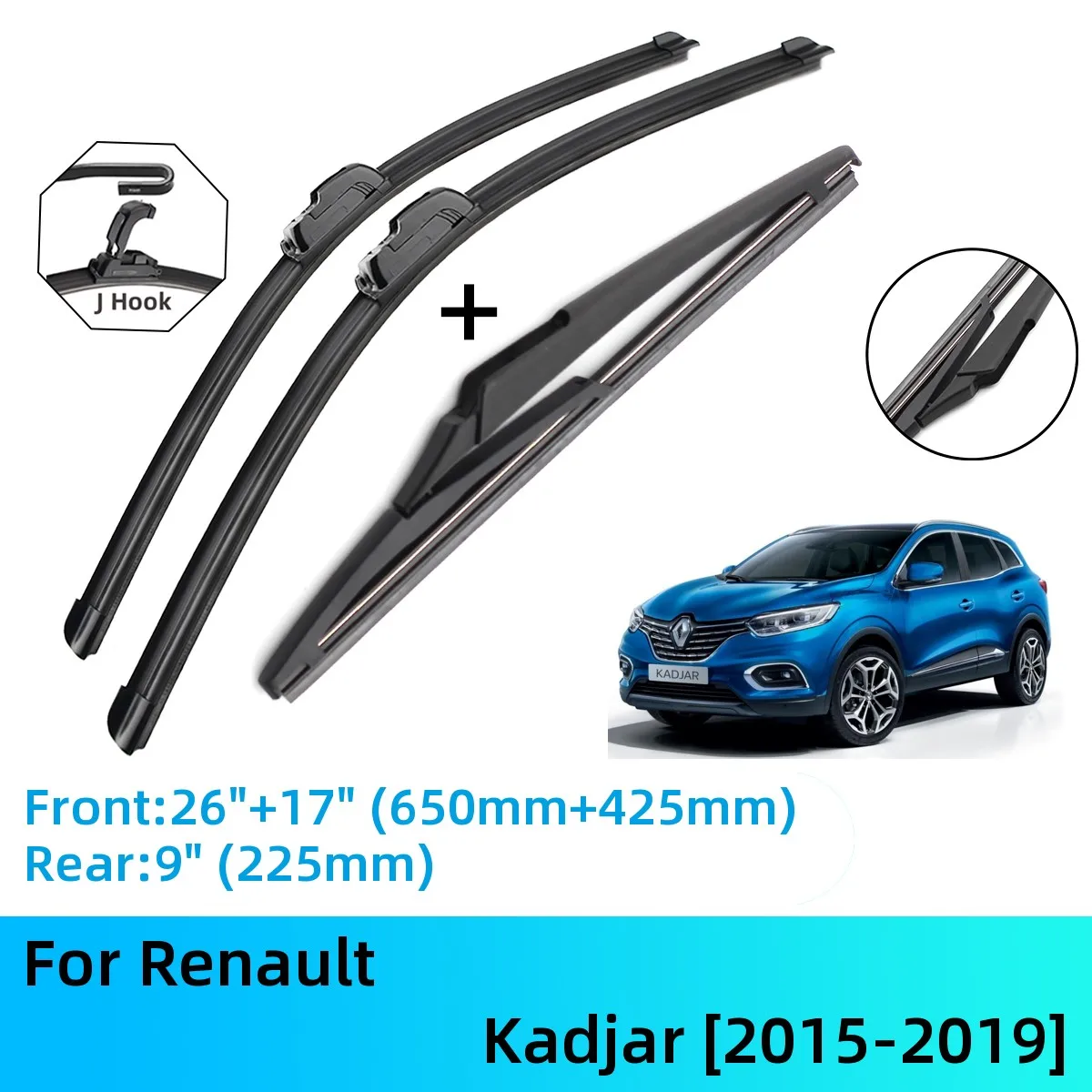 ForRenaultKadjarFrontRearWiperBladesBrushesCutterAccessoriesJ