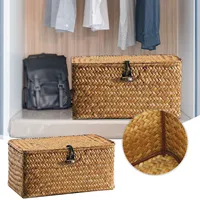 Handmade Wicker Woven Storage Box Rattan Storage Finishing Basket with Lid Sundry Bath Cosmetic Towel Container Laundry Basket 2