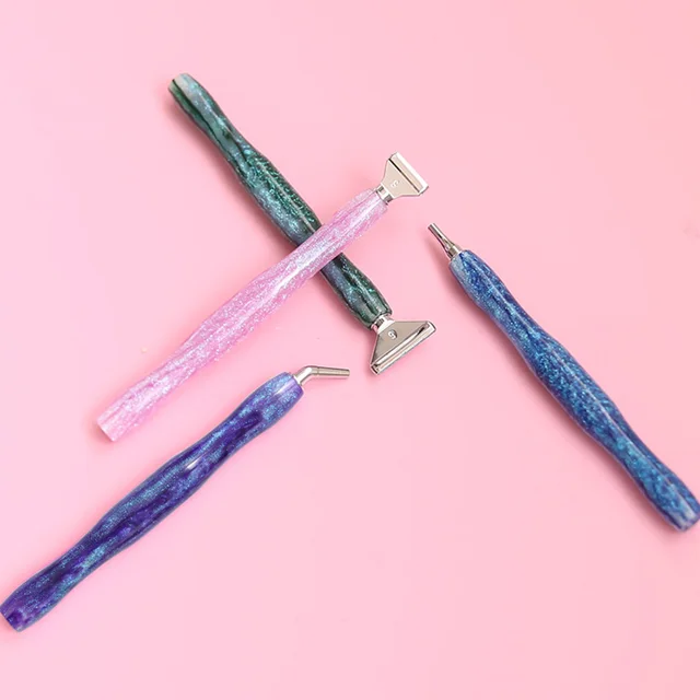 1 ensemble de stylos de peinture diamant en résine 5D avec têtes de stylo de remplacement en métal, multi-placers, stylos de forage pour bricolage, outil d'art des ongles en diamant 4