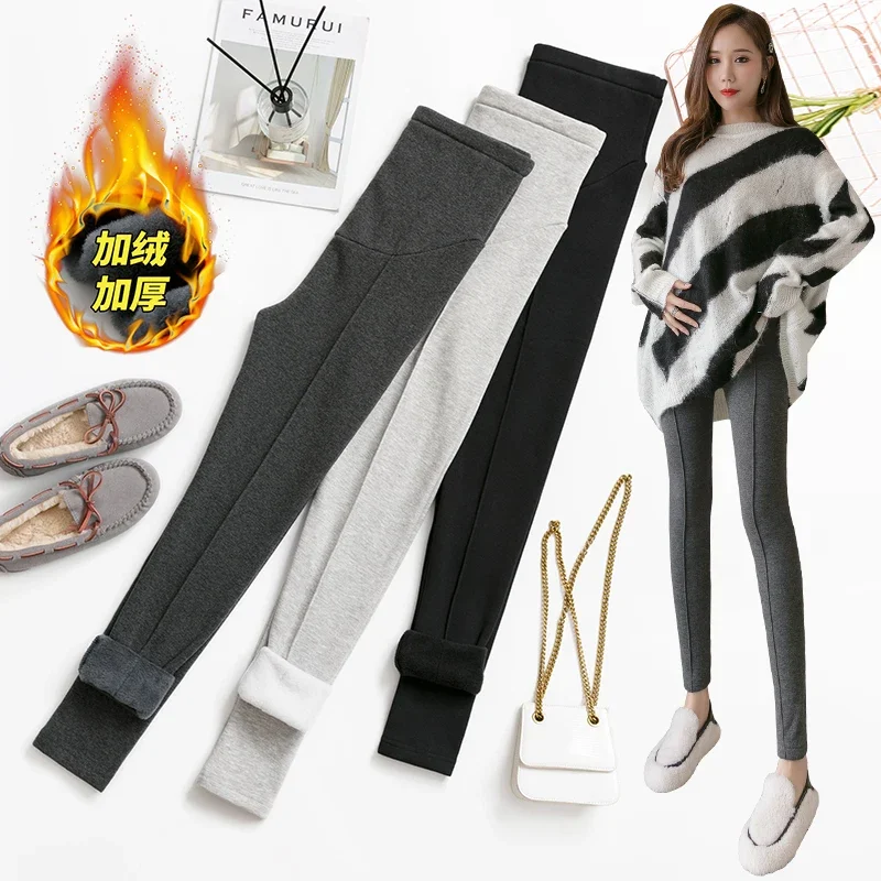 Winter Maternity Leggings Warm Trousers Plus Velvet Clothes Pregnancy Pants For Pregnant Women Thickened  Clothing 4