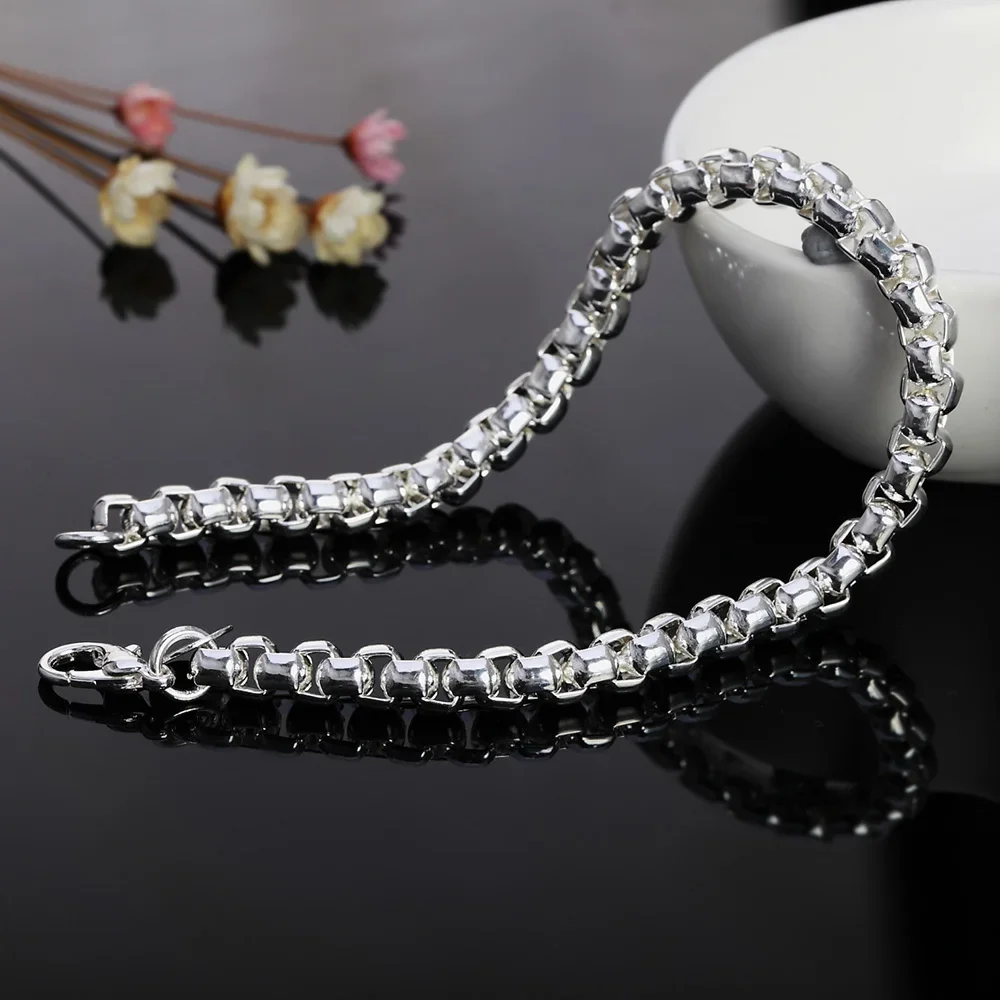 2pcs Set 45-60cm 925 Sterling Silver 4mm width Chain Necklace Bracelet set For Women Men Wedding Engagement Charm Jewelry silver necklace