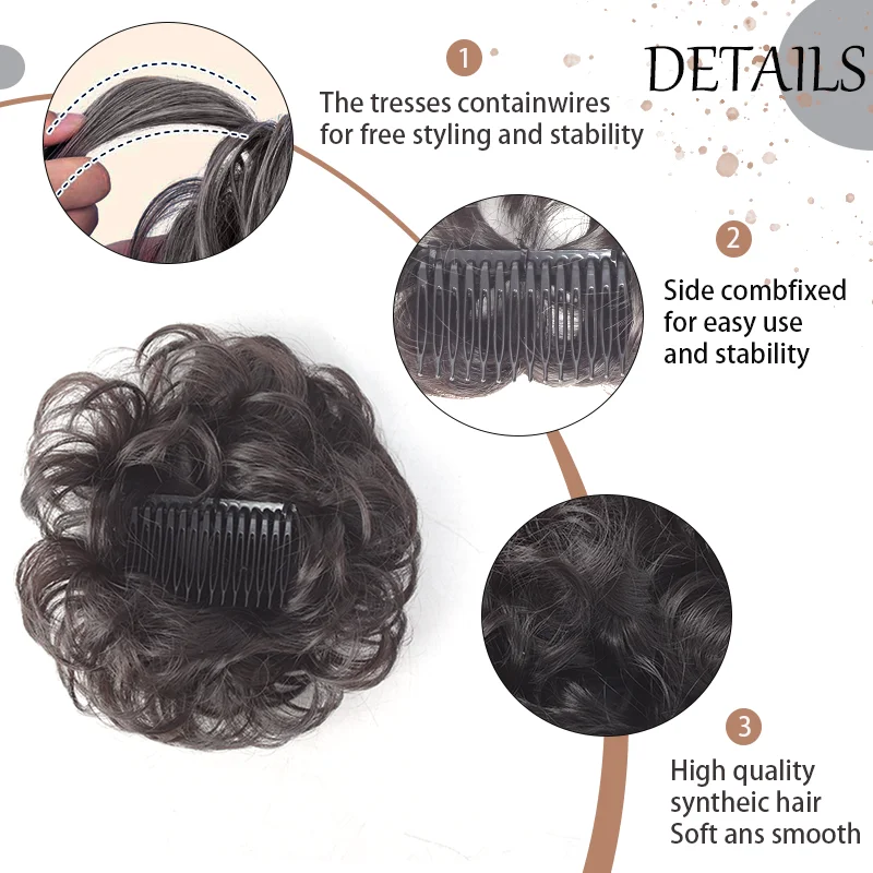 LUPU Messy Bun Hair Piece Side Comb Clip in Hair Bun Hairpiece for Women Short Natural Straight Versatile Adjustable Styles