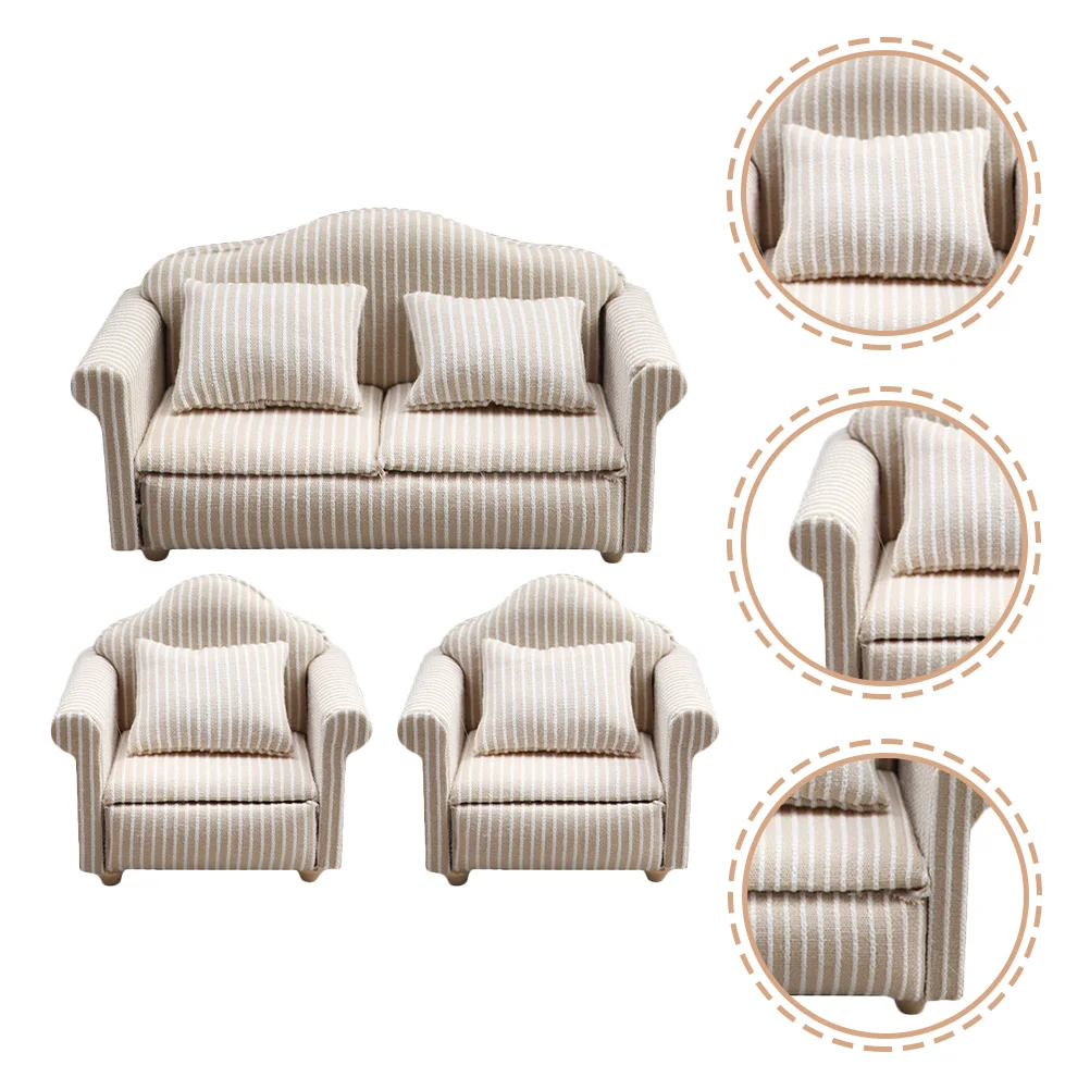 

3 Pcs Dollhouse Sofa Couch Toy Miniature Furniture Decoration Model Ornament Chair