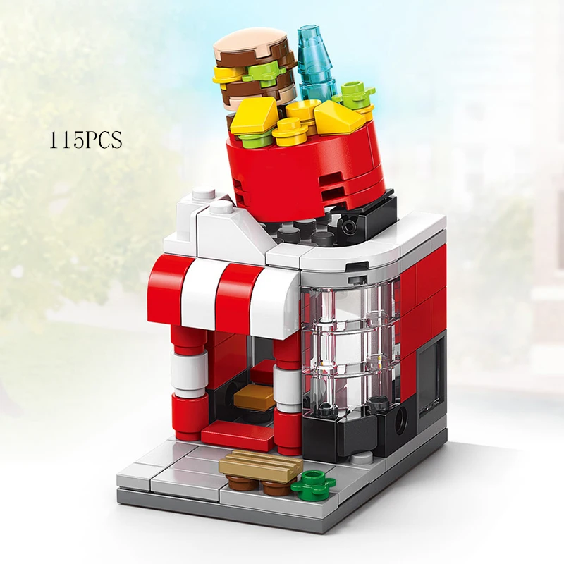 City Mini Shop Supermarket Street View Model Building Blocks Hamburger Restaurant Retail Store Bricks Architecture Friend Girl 6