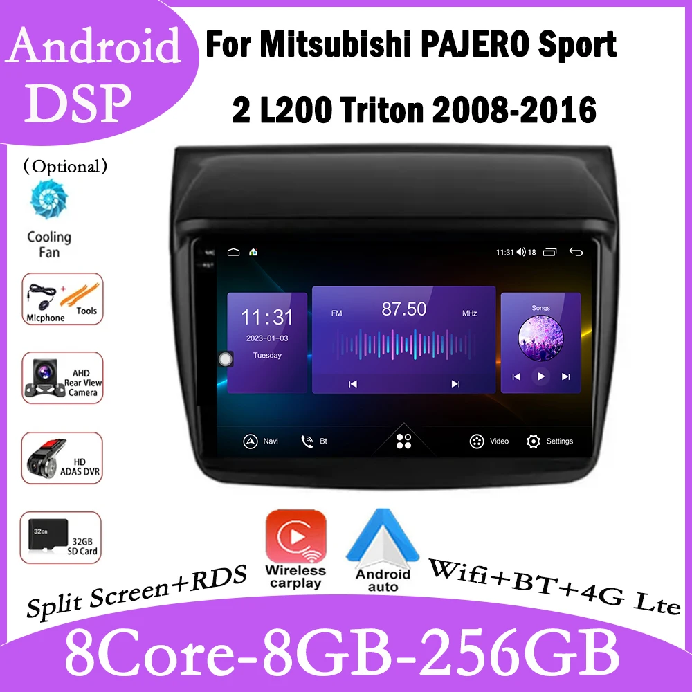 

9'' Android 14 For Mitsubishi PAJERO Sport 2 L200 Triton 2008-2016 Car 4G Stereo Multimedia Radio Navigation Carplay player