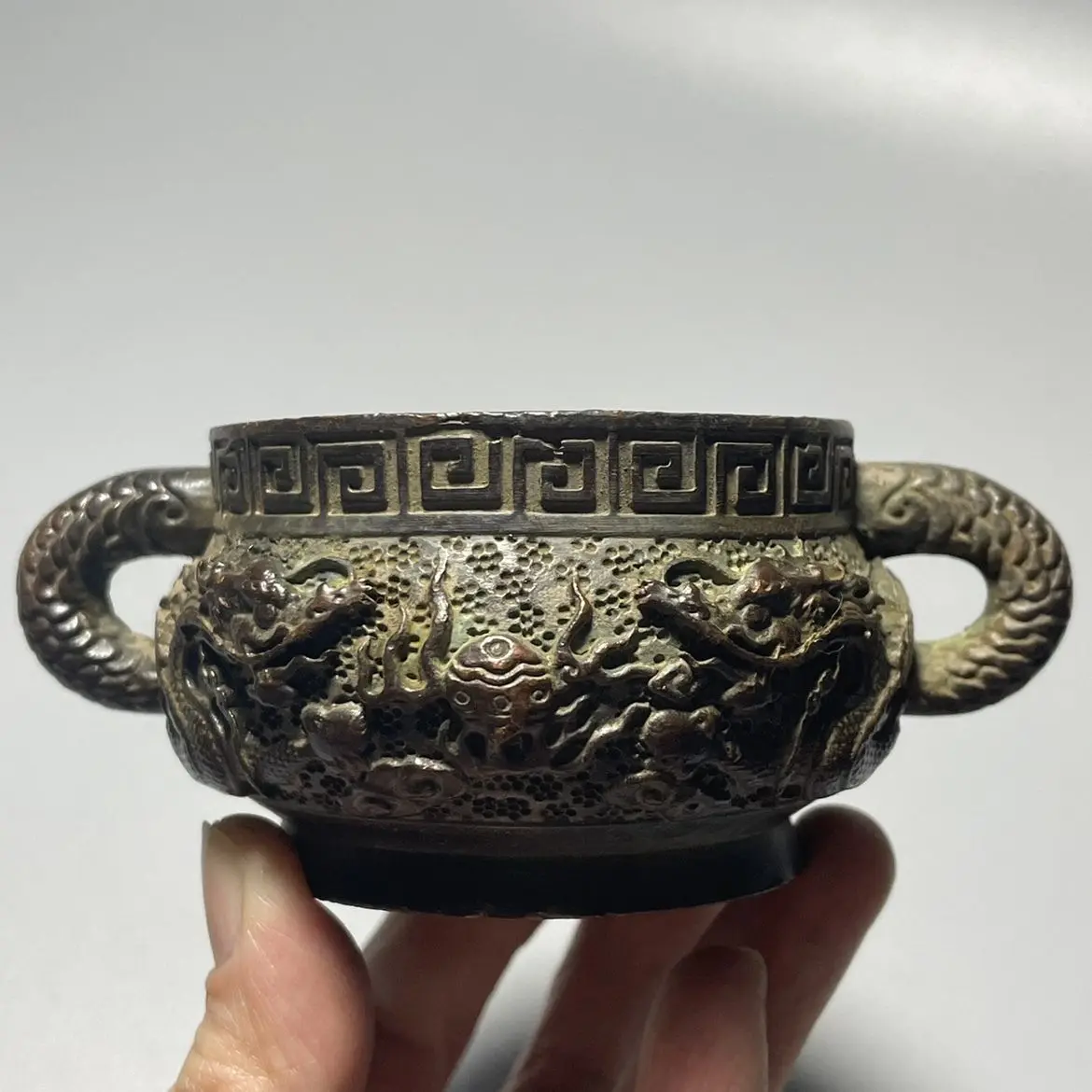 

Rural old objects, Daming Xuande furnace, bronze ware, double dragon play beads, amphora incense burner, antique collection