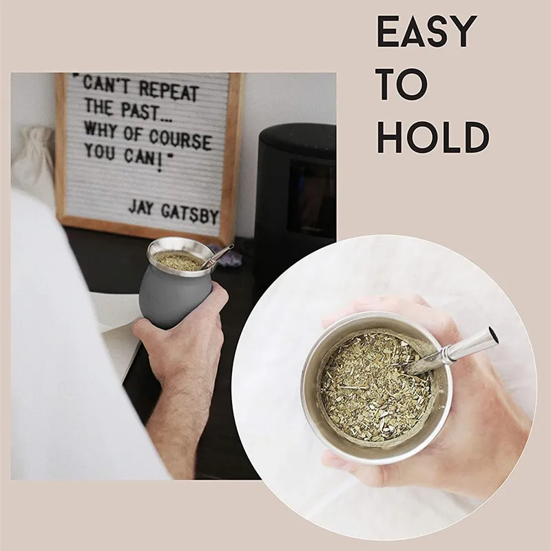 Description Picture 3 of itemYerba Mate Gourd Tea Cup Set 12Oz Double-Wall Stainless Coffee Water Cup with Lid 1 Bombillas Straws Filter Spoon&Brush