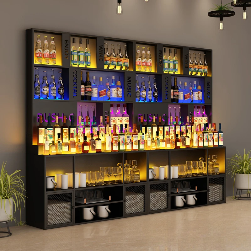 Restaurant Wine Display Cabinet Against the Wall Bar Counter Rack Shelf Mixer Commercial Cocktail Beer Cabinet