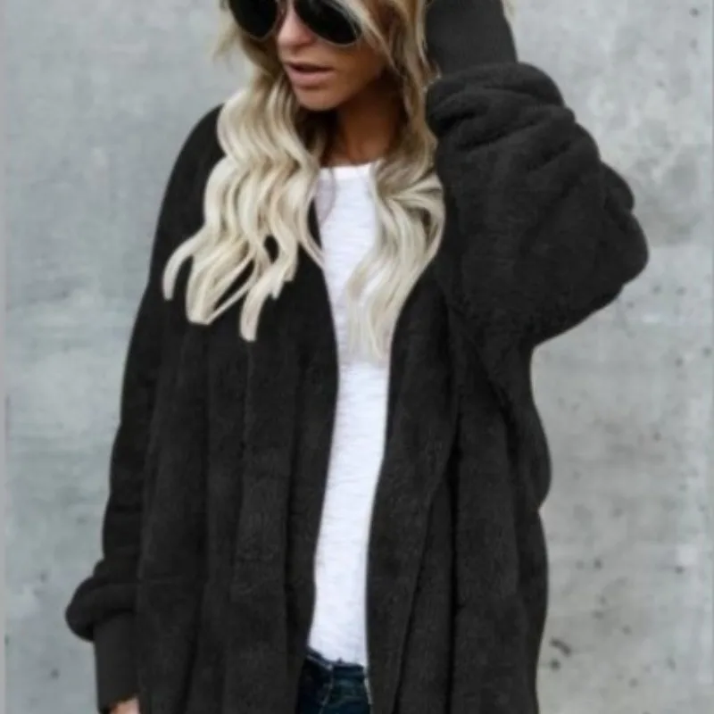 2023Women's Autumn and Winter New Fashion Elegant Solid Hooded Pocket Casual Versatile Long Sleeve Loose Mid Length Coat