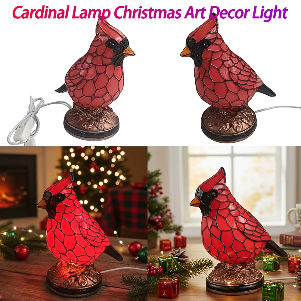 Cardinal Lamp Resin Bird Lamp Decorative Red Bird Table Lamp for Bedside Living Room Christmas Decor