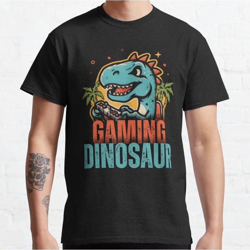 Dinosaurier spielen Videospiele Lustiges Offline-T-Rex 90er-Jahre-Cartoon-Pixel-Dinosaurier-T-Shirt für Männer große Größe Erwachsene Tops S-6XL