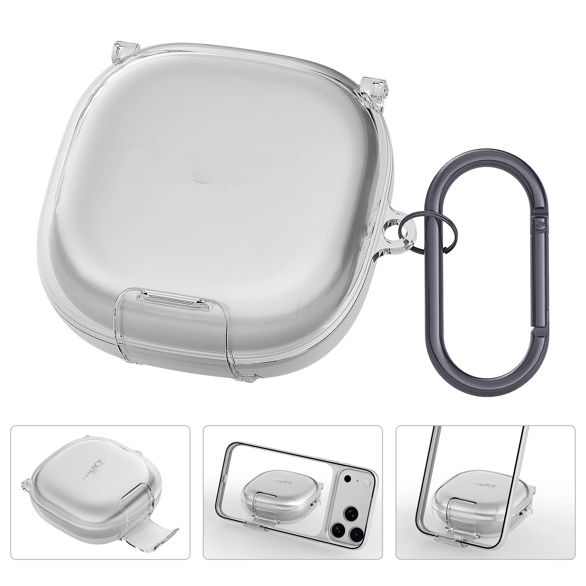 Protective Earphone Case with Lock Buckle & Stand, Includes Cleaning Tool