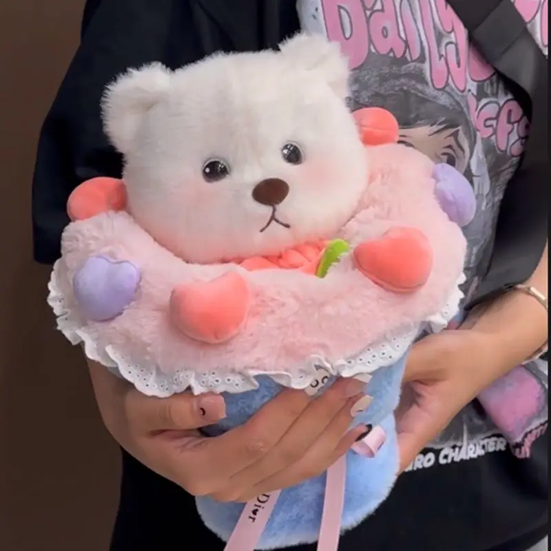 Kawaii Bear bouquet Creative plusie Toys Little Bears hides in the Flower Bundle Plush Toy Gifts Valentine's Day To Girlfriend