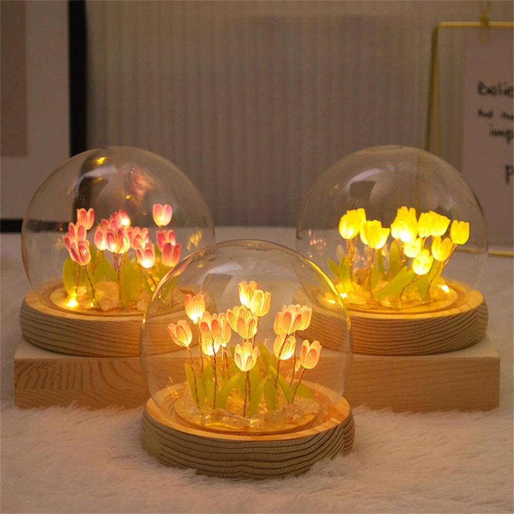 

Artificial Tulip Flower Night Light Handmade DIY Bedside Lamp LED Night Lamp Bedroom Decor Christmas Birthday Gifts Table Lamp