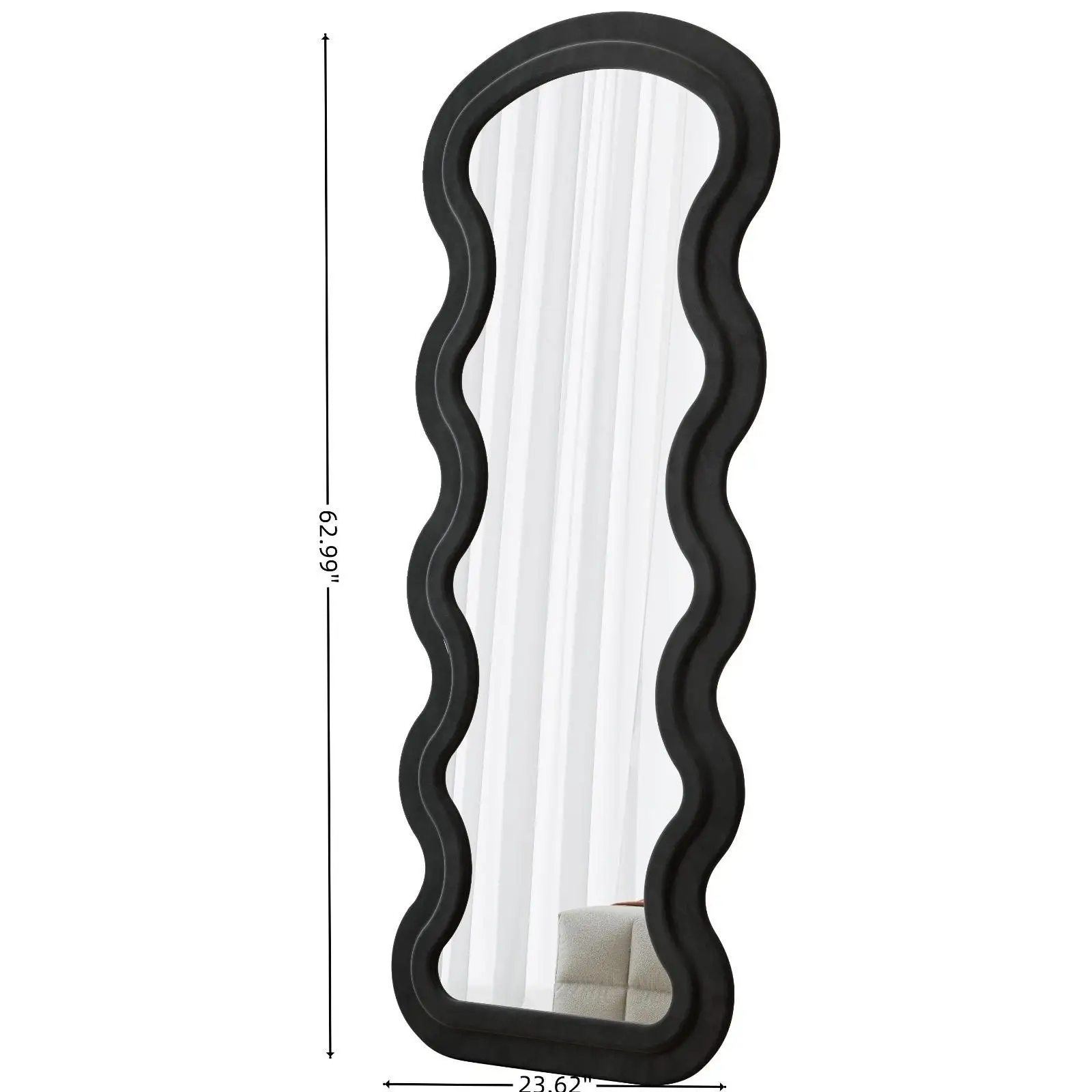 Full Length Mirror with Flannel Padded Wave Frame Large Standing Wall Hanging Mirror for Bedroom and Living Room