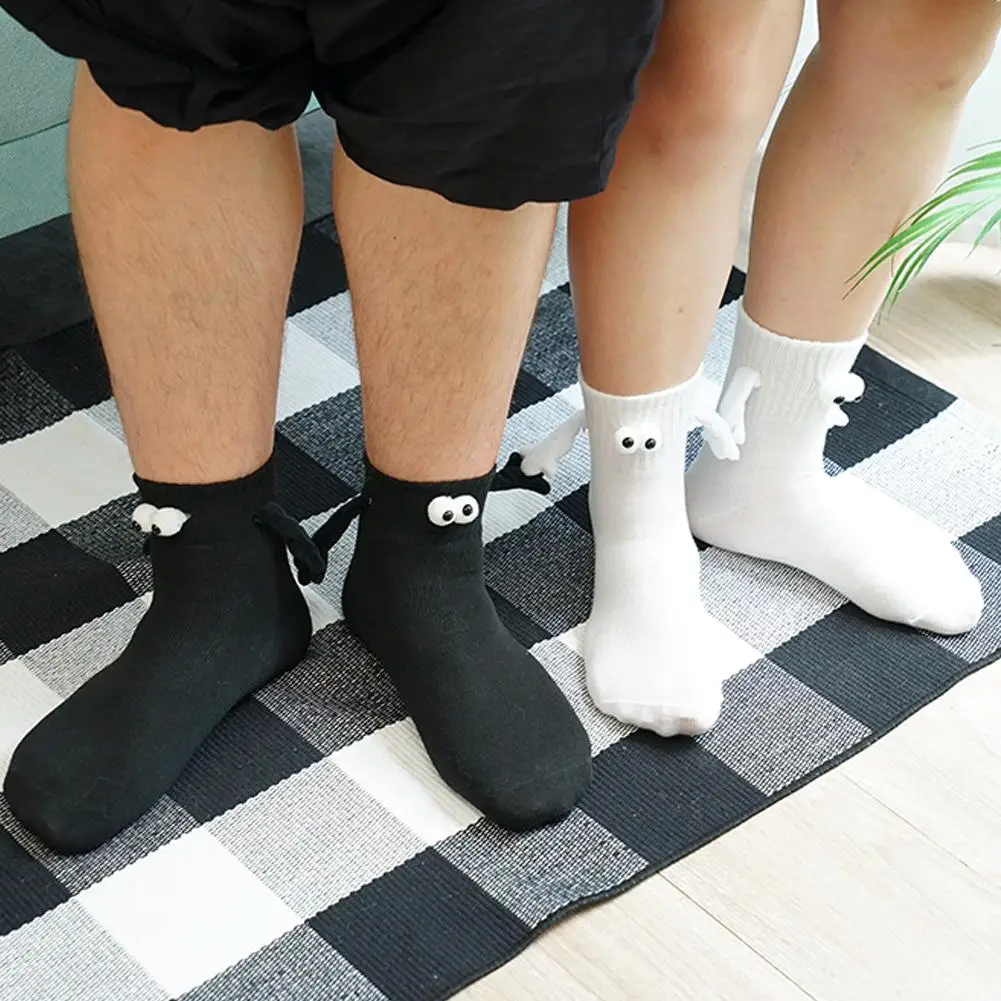 5Pair Kawaii Women Socks Long Sock Black White Couple Holding Hands Socks Girls Sweet Harajuku Doll Couple Cotton Couple Sox