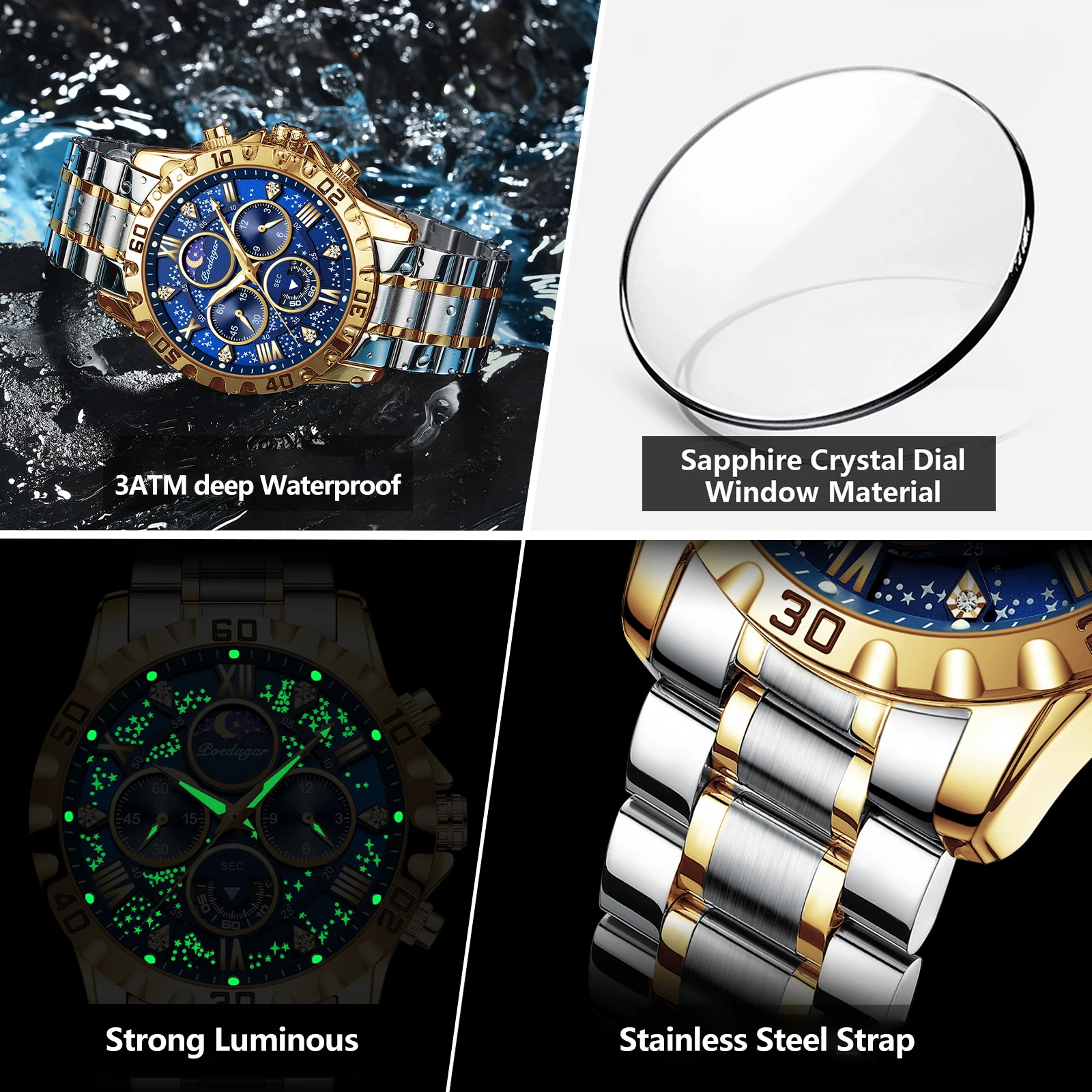 POEDAGAR High Quality Military Men Clock Chronograph Waterproof Luminous Man Wristwatch Stainless Steel Quartz Men's Watches+Box 4