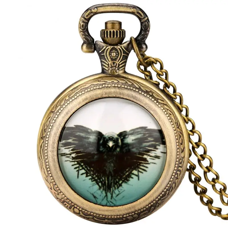 

Retro Bronze Medium Size As High as Honor Eagle Dome Necklace Quartz Pocket Watch Anime Clock Chain Pendant Watch for Men Women