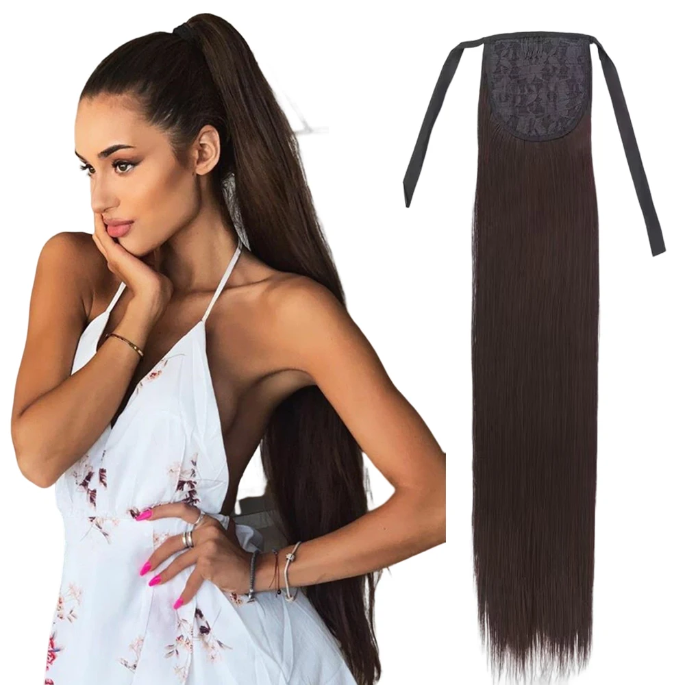 

32inch Ponytail Synthetic Straight Long In Hair Natural Hairpiece Smooth Extensions Heat Resistant Fake Wig For Woman Pony Tail