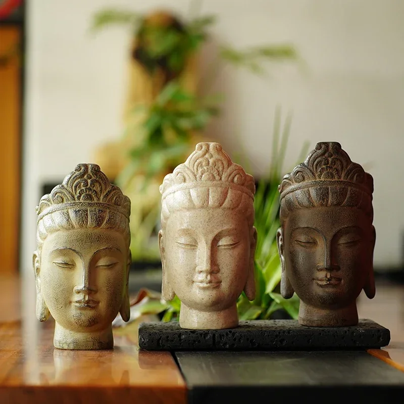

23 см статуи Будды из смолы в форме головы из песчаника, буддийская Декоративная скульптура, аксессуары для украшения интерьера дома, настольный предмет