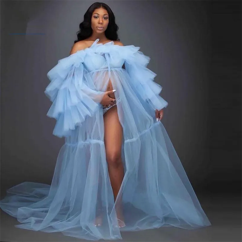 sky-blue-prom-dress-pregnant-bathrobe-sleepwear-robe-for-photo-shoot-maternity-gowns-custom-made-mesh-babyshower