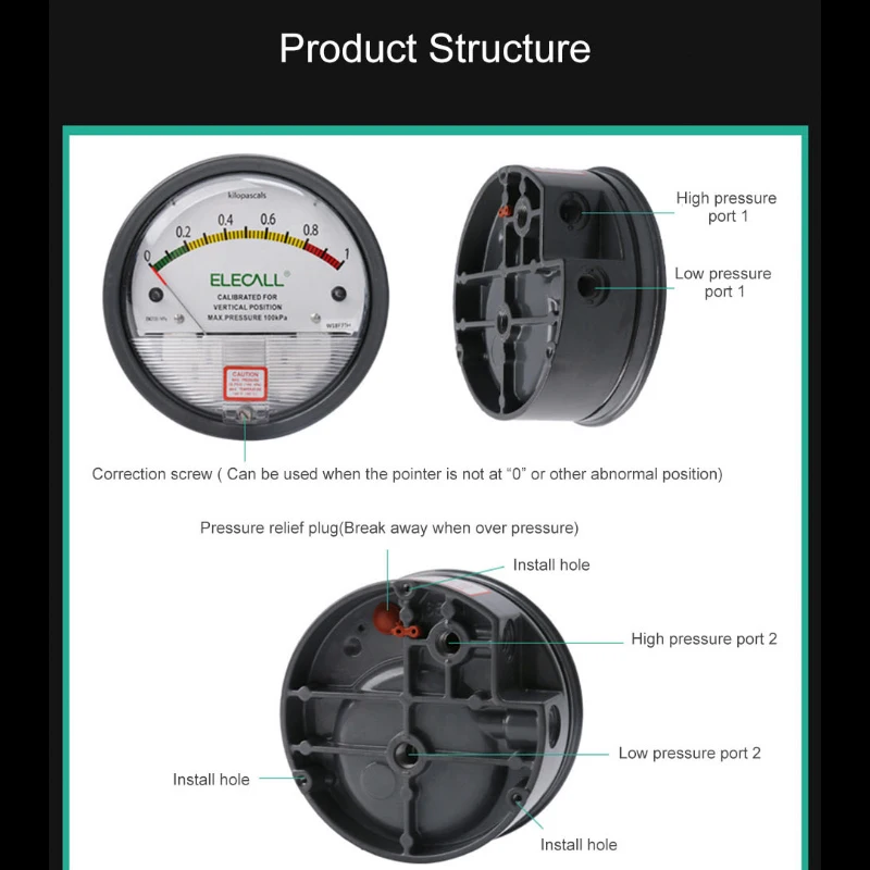 Description Picture 5 of itemELECALL Digital differential pressure Pa kpa psi for air gas meters Barometer positive Negative pressure for Clean room detect
